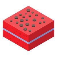 Square red velvet chocolate chip cake slice isometric view vector