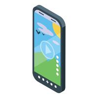 Smartphone showing augmented reality navigation app with play button vector