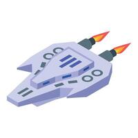 Modern spaceship flying in space with burning engines vector
