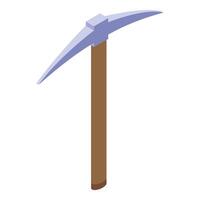Pickaxe with wooden handle standing upright on white background vector