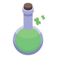 Green potion brewing in glass flask with cork for a role playing game vector