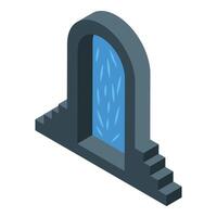 Magic portal opening in stone wall with stairs leading up isometric view vector