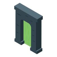 Ancient magic portal opening with glowing green slime light emitting from stone archway vector