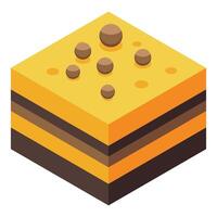 Delicious square cake with chocolate and cream layers is showing a tasty pastry design vector