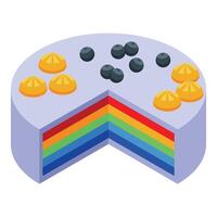 Rainbow cake with blueberries and orange cream is showing its colorful layers vector