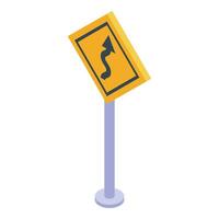 Yellow road sign showing double curve ahead isometric view vector