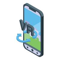 Smartphone showing vr sign is being rotated with arrows around vector