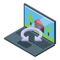 Laptop showing house image with update symbol appearing vector
