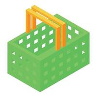 Green empty shopping basket isometric view vector