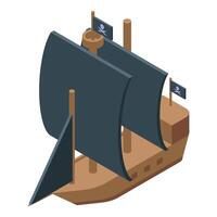 Pirate ship sailing on the sea with black sails isometric view vector