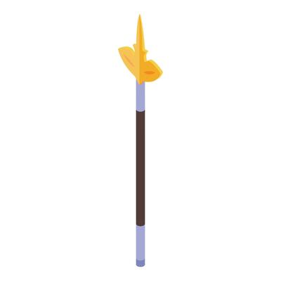 Golden spear pointing up on white background