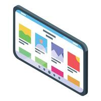 Modern tablet showing photo gallery app with colorful thumbnails vector