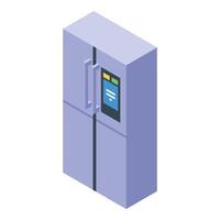 Modern double door refrigerator with electronic control panel displaying information vector