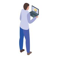 Office worker standing and holding laptop working isometric icon vector