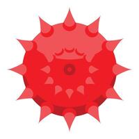 Red spiky virus cartoon character showing sharp spikes vector