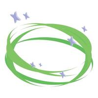 Green wavy lines creating round frame with purple stars vector