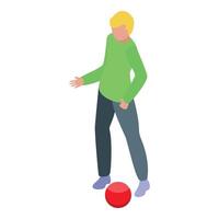 Young man playing dodgeball with red ball isometric view vector