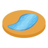 Small blue lake reflecting sunlight surrounded by sand in isometric view vector