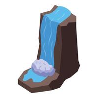 Waterfall cascading down rocky mountain in isometric view vector