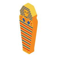 Isometric colorful sarcophagus showing stylized mummy inside vector