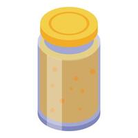 Glass jar containing peanut butter with yellow lid isometric view vector