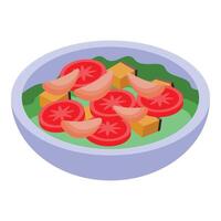 Bowl containing delicious salad with slices of tomato, cheese, and spinach vector