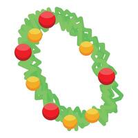 Christmas wreath decorated with red and yellow baubles, hanging on white background vector