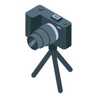 Modern digital camera taking photo on tripod vector