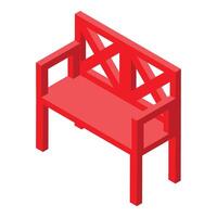 Red wooden bench with ornamental backrest isometric object vector