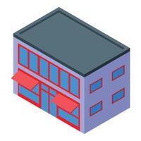Modern two storey building featuring large windows and red awnings vector