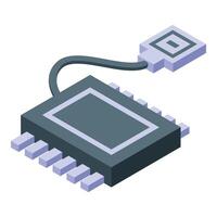 Microchip connecting using cable with contacts isometric icon vector
