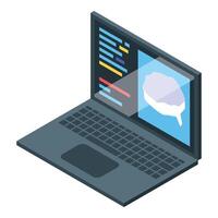 Laptop showing brain icon representing artificial intelligence programming vector