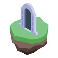 Mysterious portal opening on flying island with green grass vector