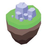 Low poly style floating island with rocks and grass vector