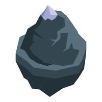 Dark grey rock with snow covered peak is standing on white background vector