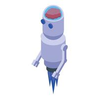 Modern robot flying with jetpack and showing brain power vector