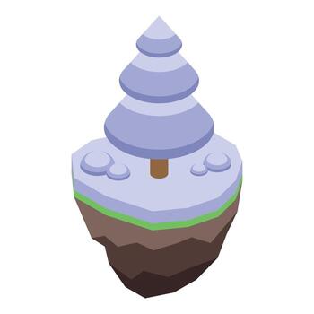 Isometric snow covered floating island with fir tree vector