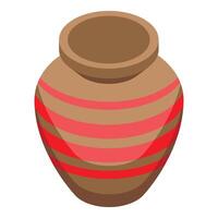 Traditional clay pot decorated with red stripes standing on white background vector
