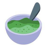 Bowl containing green smoothie with spoon resting inside vector