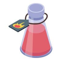 Alchemist preparing red potion with fire symbol in a retort vector