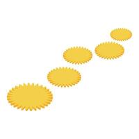 Gold coins forming ascending steps on white background vector