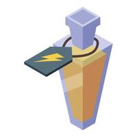 Magic potion with lightning bolt tag isometric icon vector