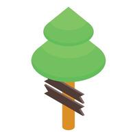 Green coniferous tree growing near wooden signpost with empty boards vector