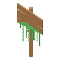 Wooden signpost covered in green moss is showing the way vector