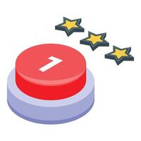 Red button getting three gold stars feedback in isometric view vector