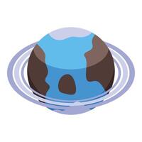 Blue planet surrounded by rings is orbiting in space vector