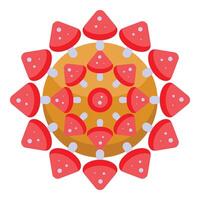 Red mushrooms growing in circle on yellow background vector