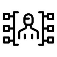Programmer standing between servers working on software architecture vector