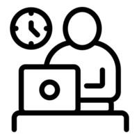Office worker managing time working on laptop at desk vector