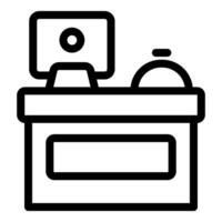 Hotel reception desk with computer and service bell line art icon vector